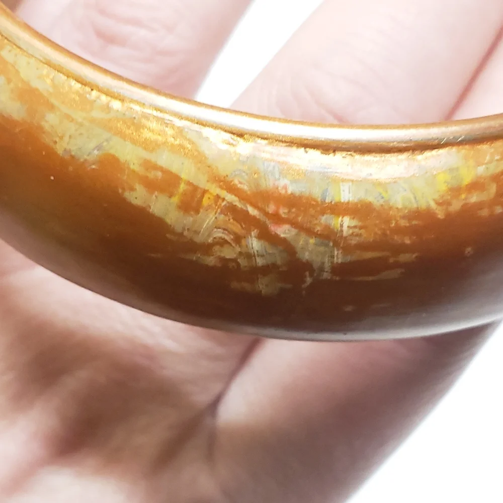 Hand Painted MRS Bronze Distressed Bangle Bracelet Vintage Style